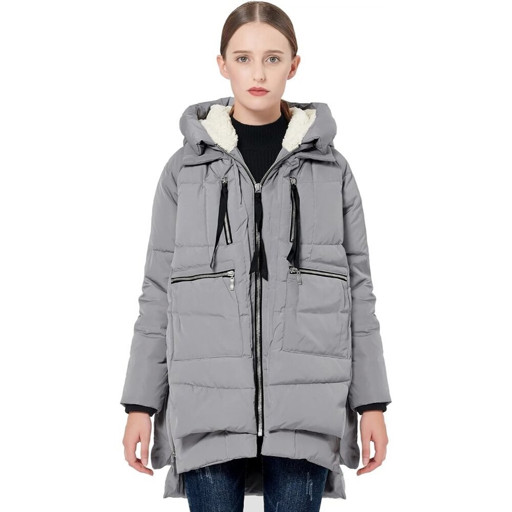 Women's Thickened Gray Clothing Down Vest Jacket Warm Fleece Lined Hood Coat